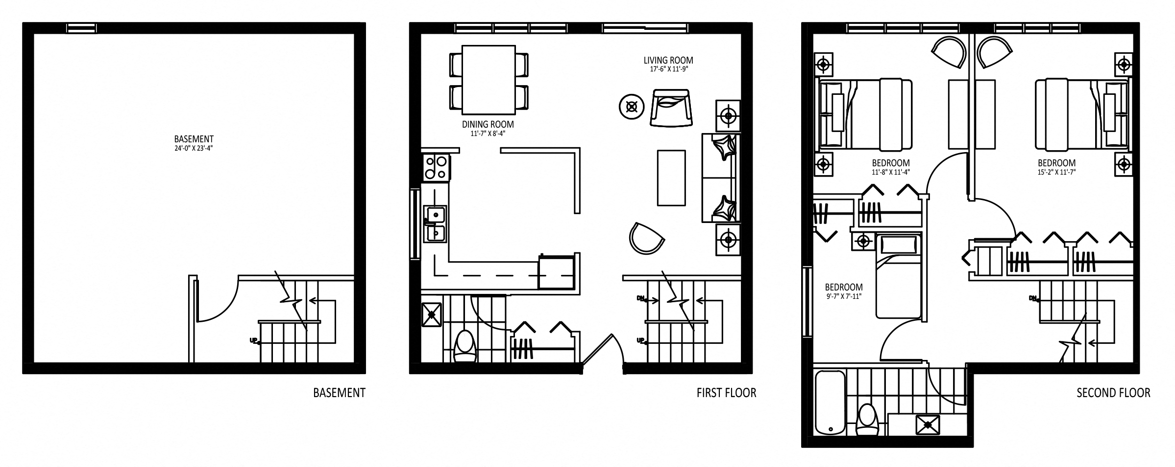 Floor plan for 3 beds, 1.5 baths, 1313 sqft
